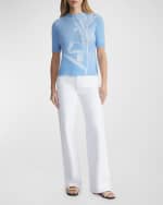 Image 4 of 5: Lafayette 148 New York Crewneck Floral Intarsia Cashmere Sweater