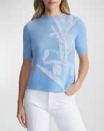 Image 1 of 5: Lafayette 148 New York Crewneck Floral Intarsia Cashmere Sweater