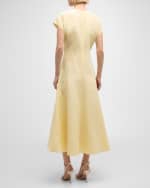 Image 3 of 6: Lafayette 148 New York V-Neck A-Line Silk-Linen Midi Dress