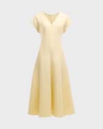 Image 1 of 6: Lafayette 148 New York V-Neck A-Line Silk-Linen Midi Dress