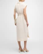 Image 4 of 6: Lafayette 148 New York Belted Cap-Sleeve Silk-Linen Midi Dress