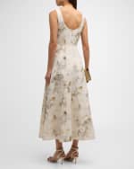 Image 3 of 6: Lafayette 148 New York Sleeveless Leaf-Print Silk-Linen Midi Dress