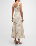 Image 4 of 6: Lafayette 148 New York Sleeveless Leaf-Print Silk-Linen Midi Dress
