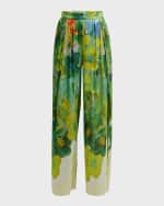 Image 2 of 7: Kobi Halperin Alessia Pleated Side-Slit Floral-Print Pants