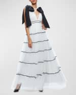 Image 2 of 5: Alice + Olivia Jessalynn Bow Strap Tiered Maxi Gown