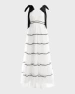 Image 1 of 5: Alice + Olivia Jessalynn Bow Strap Tiered Maxi Gown