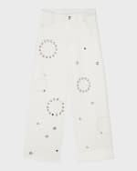 Image 2 of 4: Chloe Girl's Eyelet Embroidered Denim Pants, Size 8-12