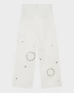 Image 4 of 4: Chloe Girl's Eyelet Embroidered Denim Pants, Size 8-12