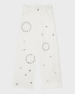 Image 2 of 6: Chloe Girl's Eyelet Embroidered Denim Pants, Size 4-5