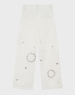 Image 4 of 6: Chloe Girl's Eyelet Embroidered Denim Pants, Size 4-5