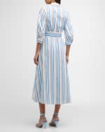 Image 3 of 6: Marella Jutta Striped 3/4-Sleeve Midi Shirtdress