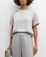 Image 1 of 6: FABIANA FILIPPI Short-Sleeve Crewneck Satin Top