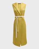 Image 1 of 6: FABIANA FILIPPI Sleeveless Belted Linen Midi Wrap Dress