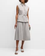 Image 5 of 6: FABIANA FILIPPI Pleated A-Line Stretch Poplin Midi Skirt