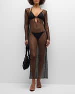 Image 5 of 6: L'Agence Sara Crystal Crochet Long-Sleeve Dress