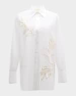 Image 1 of 7: Lafayette 148 New York Oversized Embroidered Cotton Voile Shirt