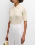 Image 2 of 6: Lafayette 148 New York Ribbed Elbow-Sleeve Polo