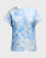 Image 1 of 7: Lafayette 148 New York Floral-Print Dolman-Sleeve Silk Twill Shirt