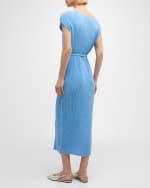 Image 3 of 6: Lafayette 148 New York Pleated Tie-Waist Column Midi Dress