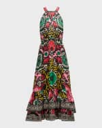 Image 1 of 6: Alice + Olivia Loyce Twist-Back Ruffle Maxi Dress