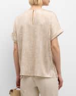 Image 4 of 6: Lafayette 148 New York Printed Crewneck Stretch Silk Blouse