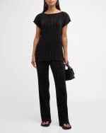Image 5 of 6: Lafayette 148 New York Pleated Scoop-Neck Silk Blouse