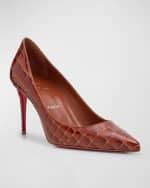 Image 5 of 6: Christian Louboutin Kate Croco Red Sole Classic Pumps
