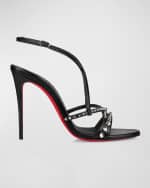 Image 1 of 4: Christian Louboutin Tatooshka Spikes Red Sole Ankle-Strap Sandals