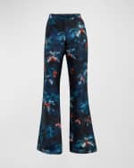 Image 1 of 6: Bach Mai Flower-Print Elongated Bootcut Pants