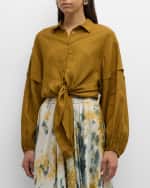 Image 2 of 7: Mes Demoiselles Cerea Tie-Front Button-Down Linen Shirt