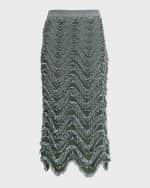 Image 1 of 6: Bottega Veneta Fringed Waves Embroidered Midi Pull-On Skirt