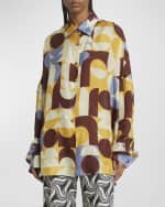 Image 3 of 7: Dries Van Noten Casia Abstract-Print Oversized Silk Collared Shirt