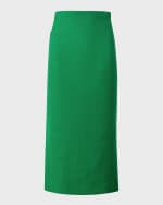 Image 1 of 5: Akris High-Waist Linen-Wool Side Slits Midi Pencil Skirt