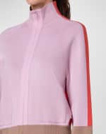 Image 5 of 5: Akris Colorblock Fine Gauge Knit Zip-Front Cardigan