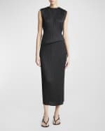 Image 4 of 4: Vince Pleated Straight Pull-On Midi Skirt