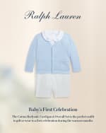 Image 5 of 5: Ralph Lauren Childrenswear Boy's Interlock Knit Cardigan, Overalls and Bodysuit Set, Size 3M-24M
