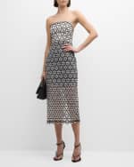 Image 5 of 6: Milly Strapless Geometric Lace Midi Dress