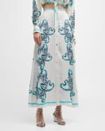 Image 2 of 5: Cynthia Rowley Floral-Print Button-Front Silk Maxi Skirt