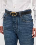 Image 2 of 2: Bottega Veneta Double Buckled Leather & Brass Belt