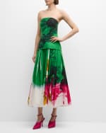 Image 5 of 6: Erdem Floral-Print Strapless Corset Full-Skirt Midi Cocktail Dress