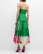 Image 3 of 6: Erdem Floral-Print Strapless Corset Full-Skirt Midi Cocktail Dress