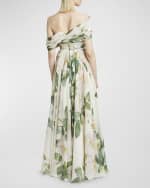 Image 4 of 6: Giambattista Valli Floral-Print Twisted Off-The-Shoulder Gown
