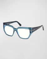 Image 1 of 5: TOM FORD Beveled Blue Blocking Acetate Square Glasses