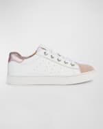 Image 1 of 4: Geox Girl's Nashik Mixed Leather Sneakers, Toddler/Kids