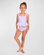 Image 5 of 5: Habitual Girl's Fem Fem Striped Two-Piece Swimsuit, Size 2-6