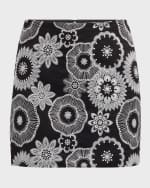 Image 1 of 6: Milly Floral-Embroidered Straight Mini Skirt