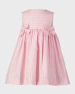 Image 1 of 2: Rachel Riley Girl's Bow Stripe Sleeveless Cotton Dress, Size 2-10
