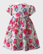 Image 2 of 2: Rachel Riley Girl's English Rose-Print Peter Pan-Collar Dress, Size 6M-24M