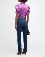 Image 3 of 6: FRAME Silk Puff-Sleeve Blouse