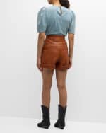 Image 3 of 6: FRAME Pleated Leather Shorts